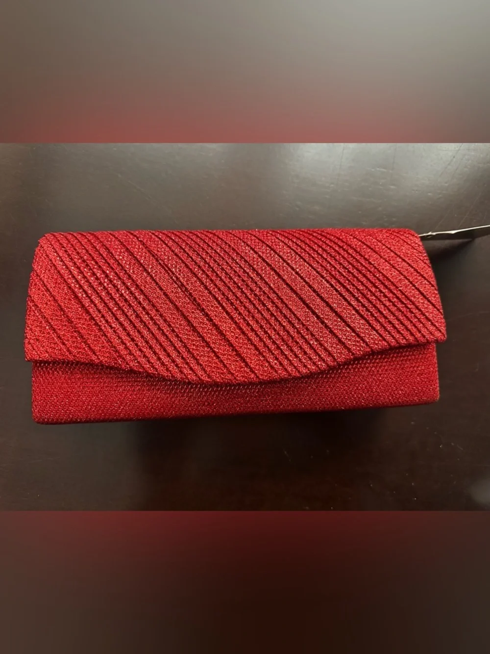 Red Textured Evening Clutch with Diagonal Detail - Picture 1 of 9